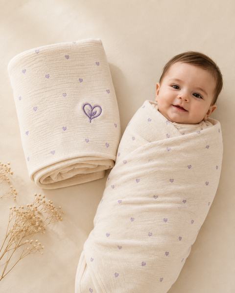 Bebé enrolado numa manta de swaddle Ternurinhas em musselina de algodão